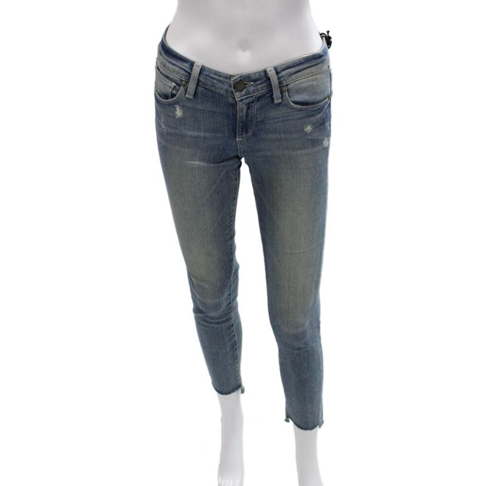 Paige Women Skinny Ankle Jeans Blue Mid-Rise Button Petite Size 24
